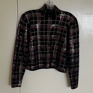St. John Multicolor Plaid Beaded Sequins Top/Sweater